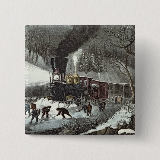 アメリカの鉄道場面1871年 缶バッジ (正面)