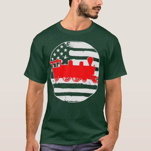 アメリカの鉄道 アメリカ国旗 4日7月 Tシャツ (正面)