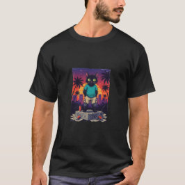 アメリカの陽光あふれる街に佇む猫 Tシャツ