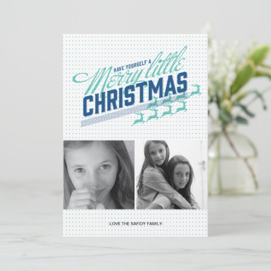 アメリカの青いトナカイの休日の写真カード シーズンカード (スタンド正面)