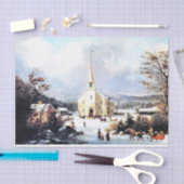 アメリカの馬のそり教会雪のティッシュペーパー 薄葉紙 (クラフト)