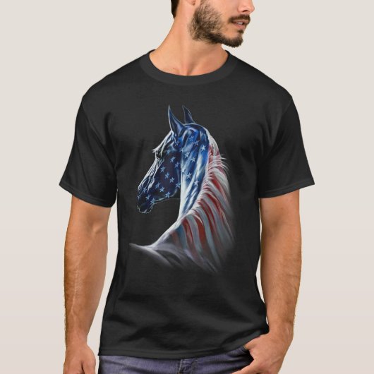 アメリカの馬 - 愛国的な馬 アメリカ国旗 ヴィンテージ新品 Tシャツ (正面)