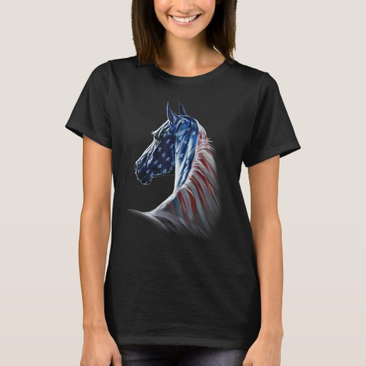アメリカの馬 - 愛国的な馬 アメリカ国旗 ヴィン Tシャツ (正面)