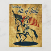 アメリカの騎兵が馬に乗って旗を掲げるビンテージ ポストカード (正面)