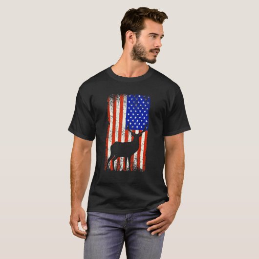 アメリカの鹿ハンター愛国的なアメリカ国旗M Tシャツ (正面フル)