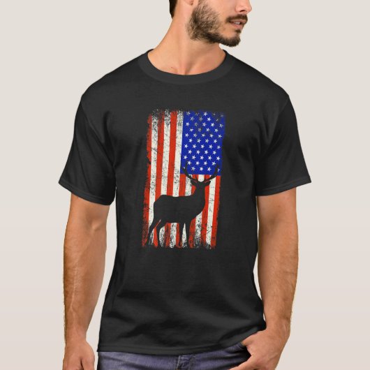 アメリカの鹿ハンター愛国的なアメリカ国旗M Tシャツ (正面)