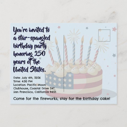 アメリカの250周年誕生日パーティー招待状ポストカード ポストカード (裏面)