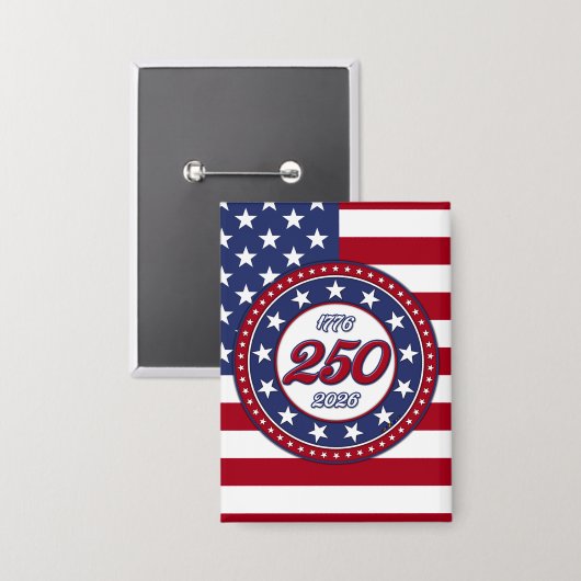アメリカの250周年誕生日 アメリカ国旗付き 缶バッジ (正面/裏面)