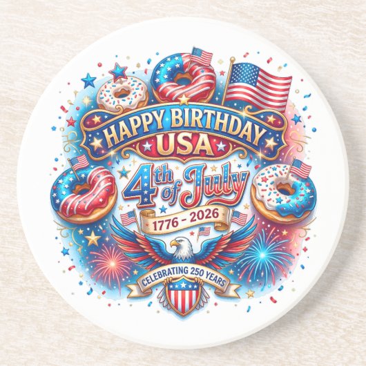 アメリカの250歳の誕生日をドーナツで祝おう コースター (正面)