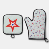 アメリカの3色の愛国的なスター 鍋つかみ&鍋敷きセット (正面)