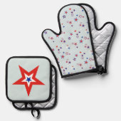 アメリカの3色の愛国的なスター 鍋つかみ&鍋敷きセット (正面/裏面)