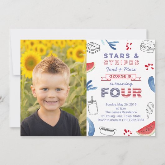 アメリカの4thバースデークックアウト誕生日パーティー 招待状 (正面)