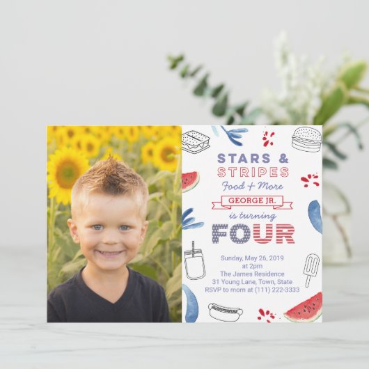 アメリカの4thバースデークックアウト誕生日パーティー 招待状 (スタンド正面)