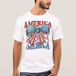 アメリカの4th July 大きなリボン Tシャツ