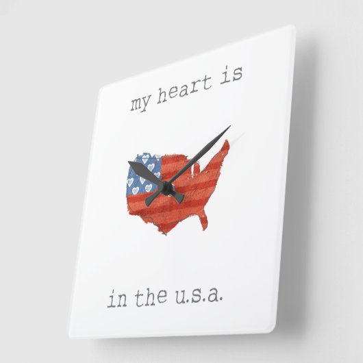 アメリカの|は米国の地図に私のハートあります スクエア壁時計 (傾斜)