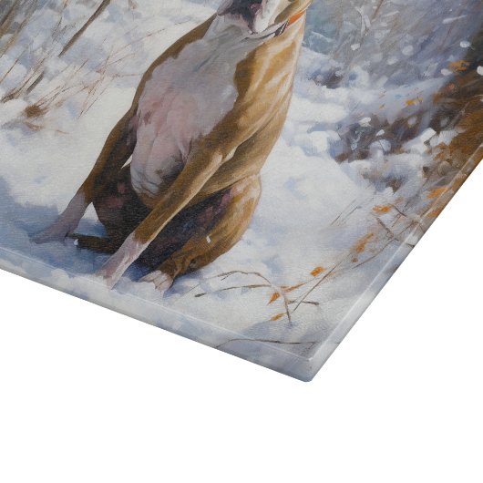 アメリカの（犬）スタッフォードがそれを雪のクリスマスに許す カッティングボード (角)