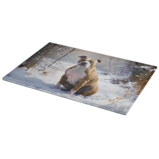 アメリカの（犬）スタッフォードがそれを雪のクリスマスに許す カッティングボード (角)