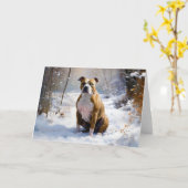 アメリカの(犬)スタッフォードがそれを雪のクリスマスに許す カード (黄色い花)