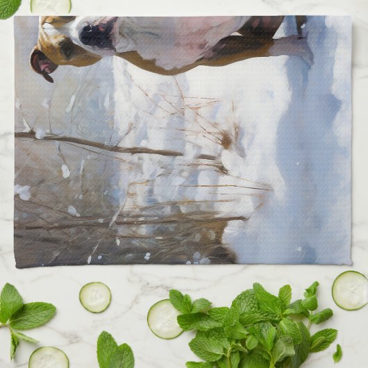 アメリカの（犬）スタッフォードがそれを雪のクリスマスに許す キッチンタオル (折り畳み)