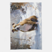 アメリカの(犬)スタッフォードがそれを雪のクリスマスに許す キッチンタオル (縦)