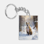 アメリカの（犬）スタッフォードがそれを雪のクリスマスに許す キーホルダー (正面左)