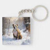アメリカの（犬）スタッフォードがそれを雪のクリスマスに許す キーホルダー (裏面)