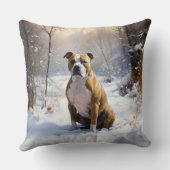アメリカの(犬)スタッフォードがそれを雪のクリスマスに許す クッション (裏面)