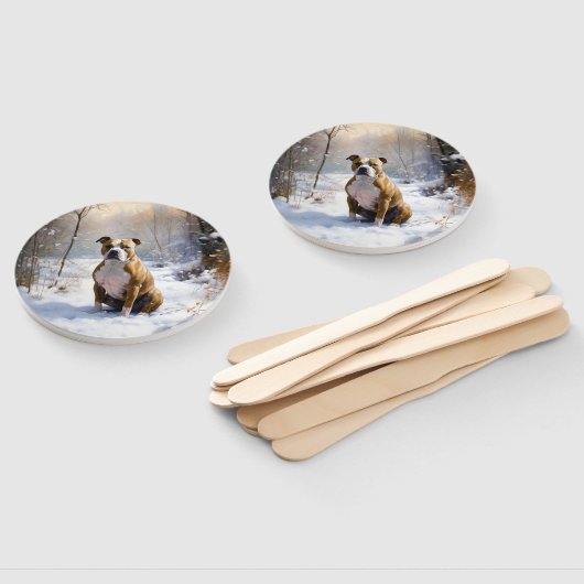 アメリカの（犬）スタッフォードがそれを雪のクリスマスに許す ハンドファン (組立なし)