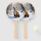 アメリカの（犬）スタッフォードがそれを雪のクリスマスに許す ハンドファン (正面&裏面)