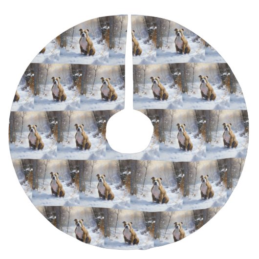 アメリカの(犬)スタッフォードがそれを雪のクリスマスに許す ブラッシュドポリエステルツリースカート (正面)