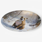 アメリカの（犬）スタッフォードがそれを雪のクリスマスに許す ペーパープレート (アングル)