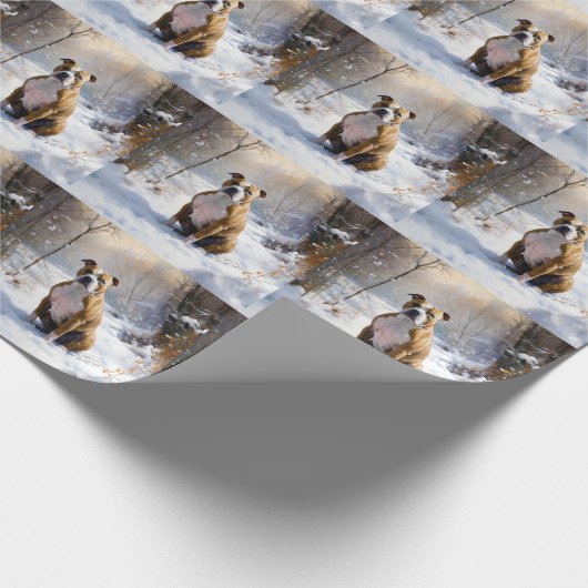 アメリカの（犬）スタッフォードがそれを雪のクリスマスに許す ラッピングペーパー (角)