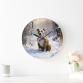 アメリカの（犬）スタッフォードがそれを雪のクリスマスに許す ラージ壁時計 (ホーム)