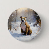 アメリカの(犬)スタッフォードがそれを雪のクリスマスに許す 缶バッジ (正面)