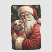 アメリカの（犬）スタッフォードとサンタクロースのクリスマス ゴルフタオル (正面)