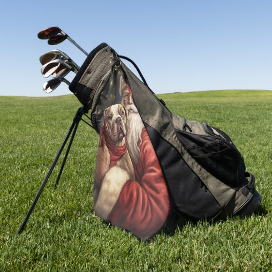 アメリカの（犬）スタッフォードとサンタクロースのクリスマス ゴルフタオル (グリーン)