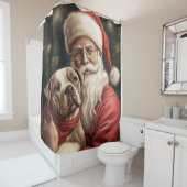 アメリカの（犬）スタッフォードとサンタクロースのクリスマス シャワーカーテン (インサイチュ)