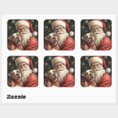 アメリカの(犬)スタッフォードとサンタクロースのクリスマス スクエアシール (シート)