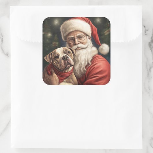 アメリカの（犬）スタッフォードとサンタクロースのクリスマス スクエアシール (バッグ)