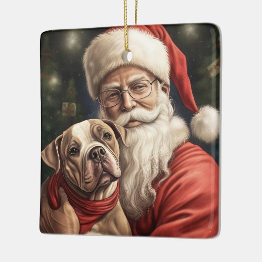 アメリカの（犬）スタッフォードとサンタクロースのクリスマス セラミックオーナメント (左)