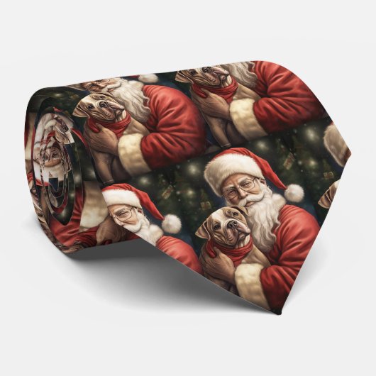 アメリカの（犬）スタッフォードとサンタクロースのクリスマス ネクタイ (ロール)