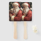 アメリカの（犬）スタッフォードとサンタクロースのクリスマス ハンドファン (正面&裏面)