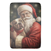 アメリカの（犬）スタッフォードとサンタクロースのクリスマス バスマット (正面縦)