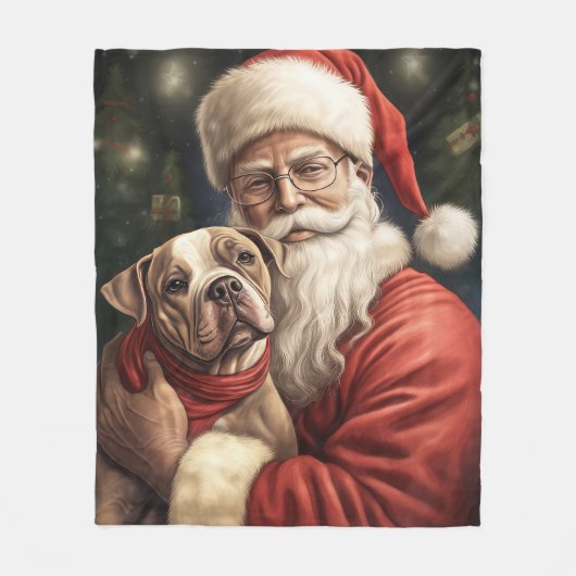 アメリカの（犬）スタッフォードとサンタクロースのクリスマス フリースブランケット (正面)