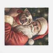 アメリカの（犬）スタッフォードとサンタクロースのクリスマス フリースブランケット (正面(横))