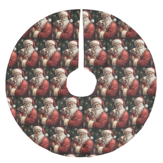 アメリカの(犬)スタッフォードとサンタクロースのクリスマス ブラッシュドポリエステルツリースカート (正面)