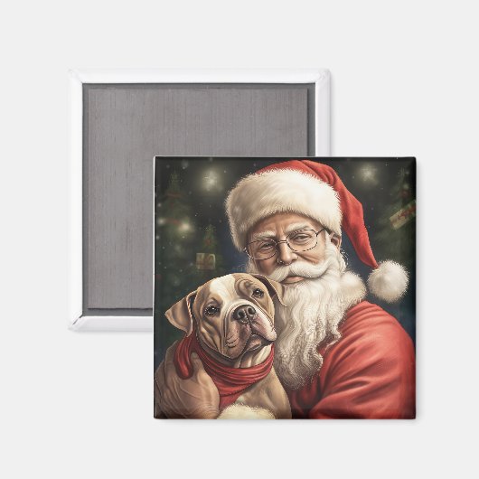 アメリカの（犬）スタッフォードとサンタクロースのクリスマス マグネット (正面/裏面)