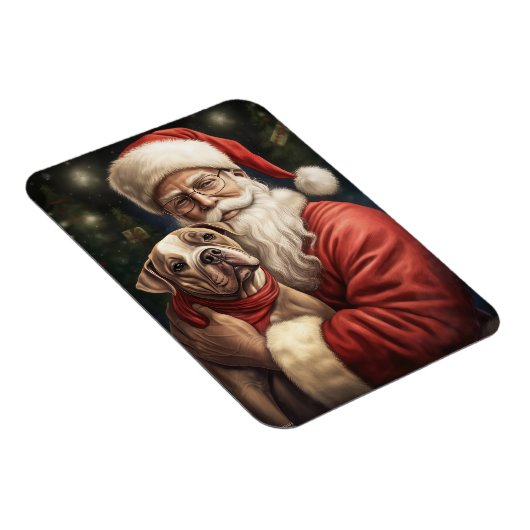 アメリカの（犬）スタッフォードとサンタクロースのクリスマス マグネット (右側)