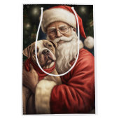アメリカの（犬）スタッフォードとサンタクロースのクリスマス ミディアムペーパーバッグ (正面)