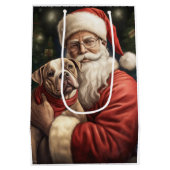 アメリカの（犬）スタッフォードとサンタクロースのクリスマス ミディアムペーパーバッグ (裏面)